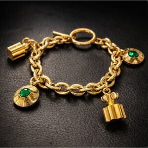 Vintage Oscar de la Renta Gold Charm Bracelet Perfume Bottle Motif Toggle Rare